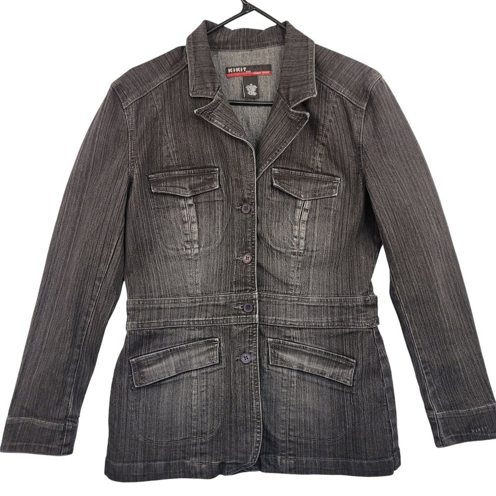 KiKit Maurice Sasson Denim Blazer Jacket M Gray Streetwear Grunge Casual Layers